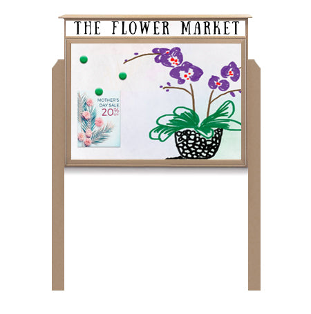 27" x 40" Outdoor Message Center - Magnetic White Dry Erase Board with Header and Posts