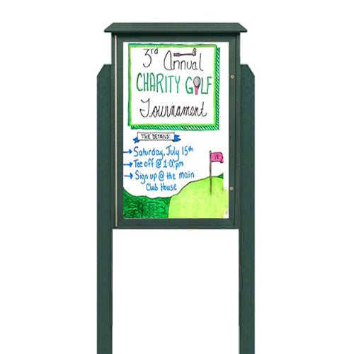 24" x 48" Outdoor Message Center - Magnetic White Dry Erase Board with Posts