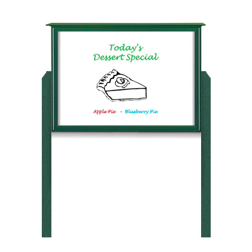 24" x 30" Outdoor Message Center - Magnetic White Dry Erase Board with Posts