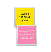 Open Face Framed Pink Letter Board and Lemon Yellow Letterboard | Letter Board 12x12 with Silver Trim Frame