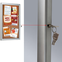 Lockable Bulletin Boards has (1) Side Lock and Key to keep the enclosed bulletin board secure from poster damage, thief, dust, and other indoor minor conditions.
