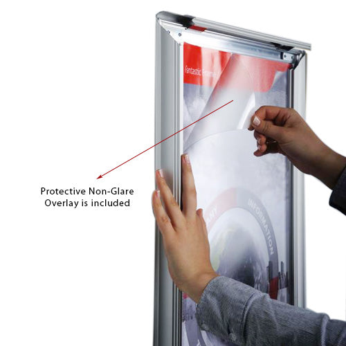 Protective Non-Glare Overlay is included with 22x28 Modern Style Silver Snap Frame | Protect your Sign, Graphic or Photograph from Dust and Scratches