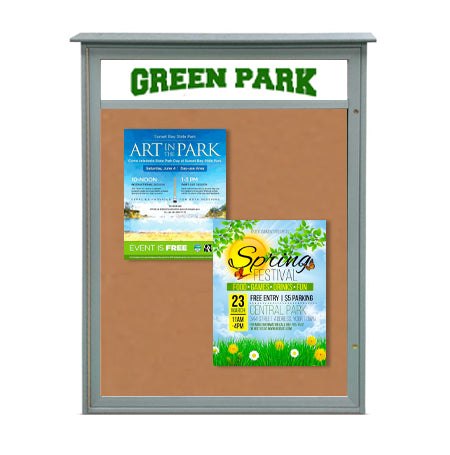 27x39 Outdoor Cork Board Message Center with Header - LEFT Hinged (Image Not to Scale)
