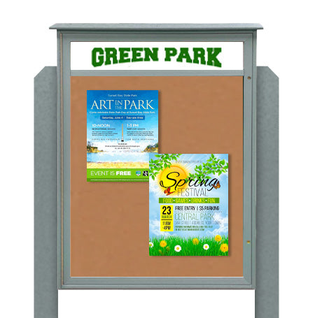 30x36 Outdoor Cork Board Message Center with Header and Posts - LEFT Hinged (Image Not to Scale)