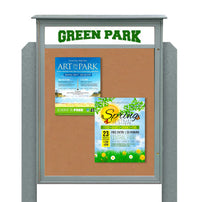 36x48 Outdoor Cork Board Message Center with Header and Posts - LEFT Hinged (Image Not to Scale)