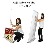 Premium Retractable Nystrom Bannerstand Adjusts in Height 60" to 83" with Bungee Telescopic Pole