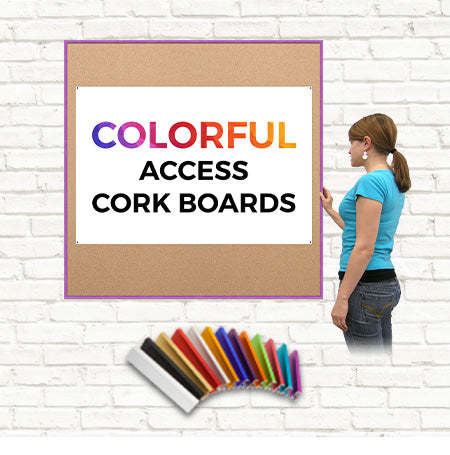 Access Cork Board™ 48 x 48 Colorful Metal Framed Bulletin Boards + 20 Fabric Covered Cork Colors