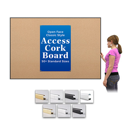 Access Cork Board™ 36" x 96" Open Face Classic Metal Framed Cork Bulletin Board in 7 Finishes + Custom