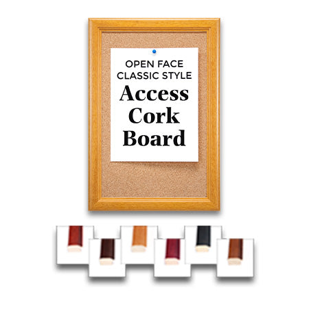 12 x 24 Access Cork Board™ Open Face Wood #353 Framed Bulletin Board in 6 Wood Frame Finishes