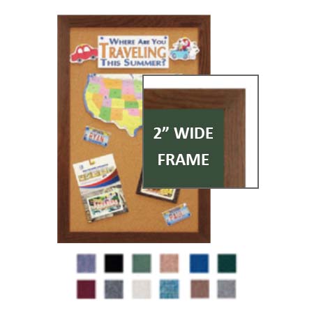 WIDE WOOD 12x84 Framed Cork Bulletin Board (Open Face with 2" Wide Wood Frame)