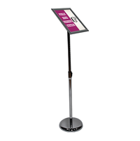 Telescopic Sign Holder Stand with Rotating, Angled Frame 8.5 x 11 Adjustable Pole and Base in Chrome