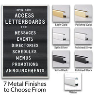 12x12 Access Letterboard | Open Face Framed Black Vinyl Letter Board with Classic Style Metal Frame Offered in 7 Metal Frame Finishes