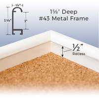 Recessed Shadowbox Style Access Cork Boards feature a 1 5/8" Deep Designer 43 Metal Frame Profile with 1/2" Recess