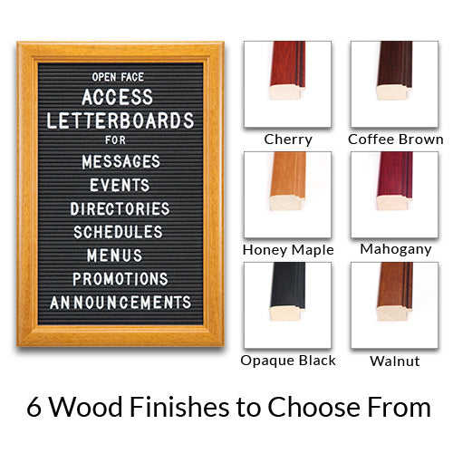 20x30 Access Letterboard | Open Face Framed Black Vinyl Letter Board with 3-Step Design Wood Frame Offered in 6 Finishes