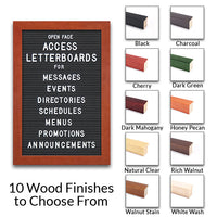 11x14 Access Letterboard | Open Face Framed Black Vinyl Letter Board with Traditional Wood Frame Offered in 10 Finishes
