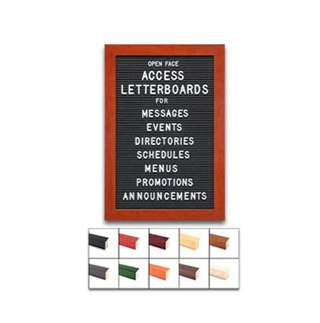 Access Letterboard | Open Face 13x19 Framed Black Vinyl Letter Board with 10 Classic Wooden 361 Frame Finishes