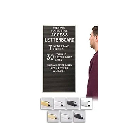 Access Letterboard | Open Face 20x20 Framed Black Vinyl Letter Board with Classic Style Metal Frame