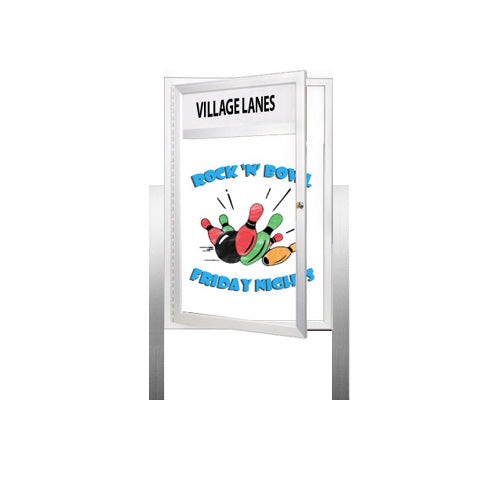 Outdoor Dry Erase White Board Markerboard with Message Header on Two Posts | 10 Sizes and Custom