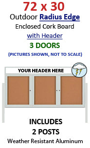 72x30 Exterior Free Standing Bulletin Board w Personalized Header + Leg Posts