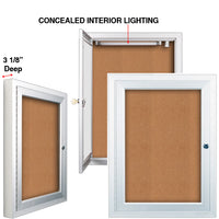 Outdoor Enclosed Bulletin Boards with Lights | Single Locking Door Metal Display Case in 12 Sizes