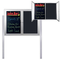 Outdoor Enclosed Dry Erase Markerboard with Posts (2 and 3 Doors) - Black Porcelain Steel