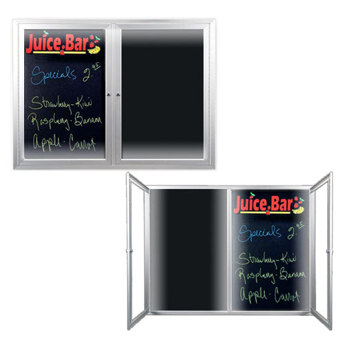 Outdoor Enclosed Dry Erase Marker Board with LED Lights (2 and 3 Doors) - Black Porcelain Steel