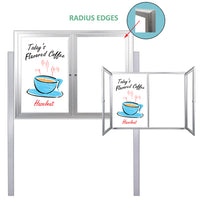 Outdoor Enclosed Dry Erase Markerboard with Posts and Radius Edge (2 and 3 Doors) - White Porcelain Steel