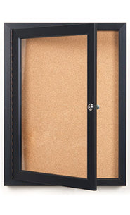 SwingCase Outdoor Enclosed Poster Display Case 8.5 x 11 | with Cork Bulletin Board in Single Locking Door Aluminum Cabinet
