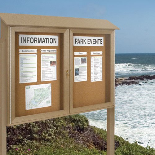 Free Standing 45x30 Double Door Message Cork Board is Perfect for Outdoor Postings