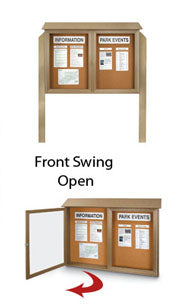 Outdoor Message Center Cork Board with Posts | 2 Door Cabinet 12+ Sizes + Eco-Friendly 6 Faux Wood Finishes