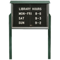 45" x 30" OUTDOOR MESSAGE CENTER LETTER BOARD WITH SLIDING DOORS AND POSTS (SHOWN in WOODLAND GREEN)