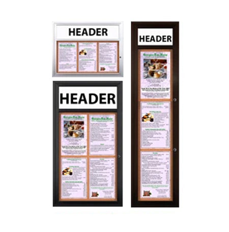 Outdoor Enclosed Menu Cases with Header & Lights for 11" x 17" Portrait Menu Sizes