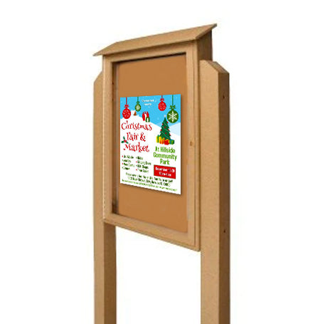 38x54 Outdoor Message Center with Cork Board with POSTS - Eco-Friendly Recycled Plastic Enclosed Information Board