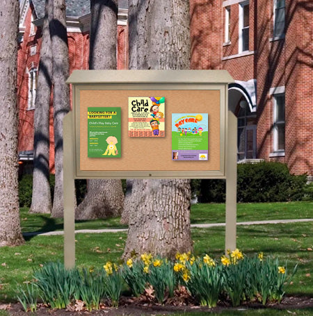 24x60 Outdoor Message Center with Cork Board with POSTS - Eco-Friendly Recycled Plastic Enclosed Information Board