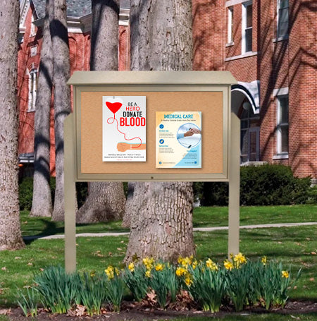 36x60 Outdoor Message Center with Cork Board with POSTS - Eco-Friendly Recycled Plastic Enclosed Information Board