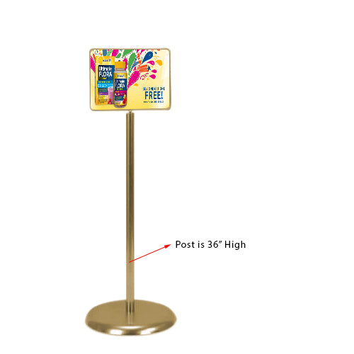 14 x 11 Poster Pedestal Literature Holder Floorstand in a Gold Finish. Perfect for any INDOOR use in your restaurant, mall, lobby, office building, school, etc.
