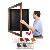 SwingFrame Designer Wide Wood Framed Shadow Boxes 4-Inches Deep with Swing Open, Wall Mount Display Cases in 12 Sizes + Custom