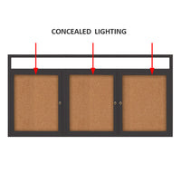 Enclosed Outdoor Bulletin Boards 72 x 30 with Header & Lights (Radius Edge) (3 DOORS)