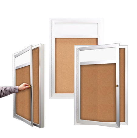 Outdoor Enclosed Bulletin Boards 18 x 24 with Message Header & Light | Single Locking Door