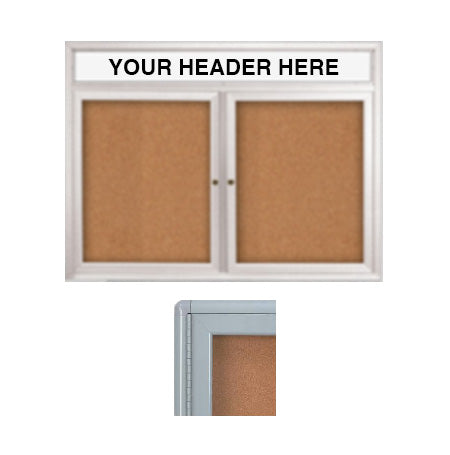 Indoor Enclosed Bulletin Boards 84 x 30 with Rounded Corners 2 Doors & Personalized Header