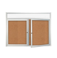 Enclosed Indoor Bulletin Boards Radius Edge + Header & LED Lights, Wall Mount 2-3 Door Display Cases 35+ Sizes