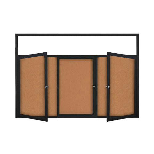 Enclosed Indoor Bulletin Boards 96 x 36 with Header & Lights (Radius Edge) (3 DOORS)