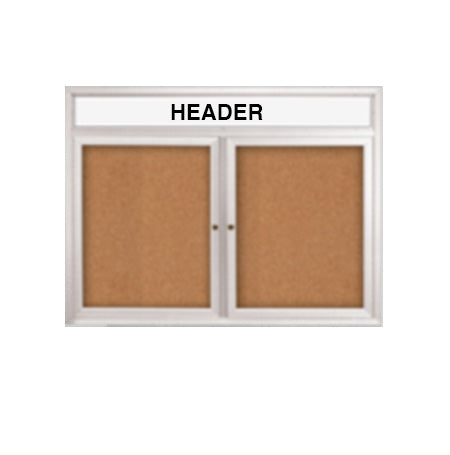 Enclosed Indoor Enclosed Bulletin Boards 84 x 48 w Message Header + Radius Edge 2 DOOR