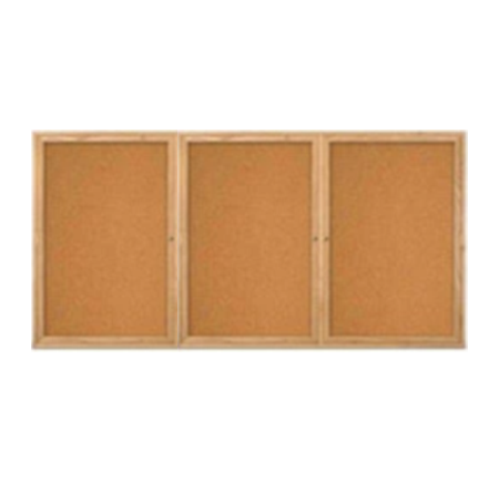 96 x 48  Wood Framed 3 Door Enclosed Bulletin Cork Board Indoor Wall Mount