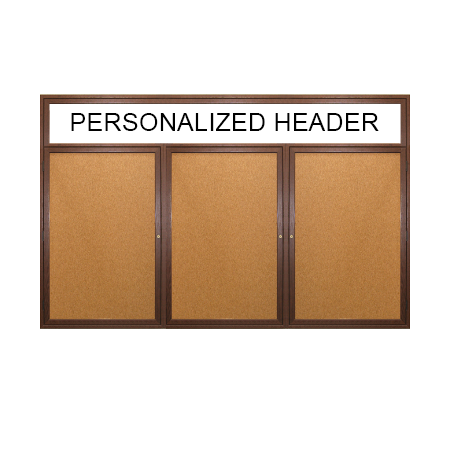 96 x 48 WOOD Indoor Enclosed Bulletin Cork Boards with Message Header (3 DOORS)