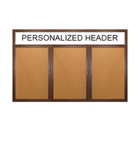 84 x 24 WOOD Indoor Enclosed Bulletin Cork Boards with Message Header (3 DOORS)