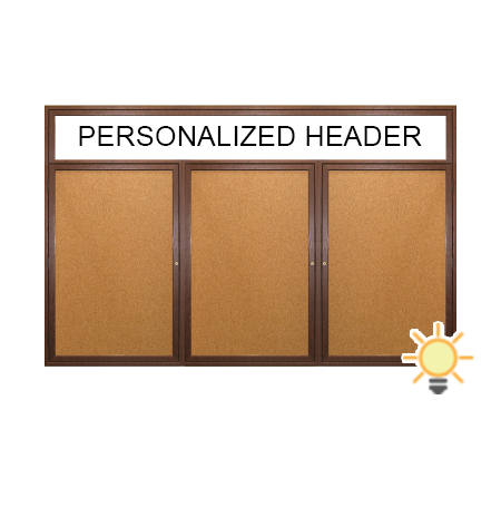 72 x 36 Indoor Wood Enclosed Bulletin Boards with Header & Lights (3 DOORS)