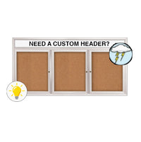 Enclosed Outdoor Bulletin Boards 72 x 24 with Header & Lights (Radius Edge) (3 DOORS)