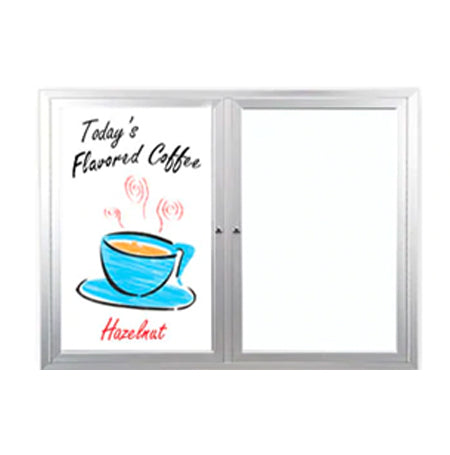 Indoor Enclosed Dry Erase Marker Boards 2 and 3 Doors Display Cases | White Porcelain on Steel Writing Surface