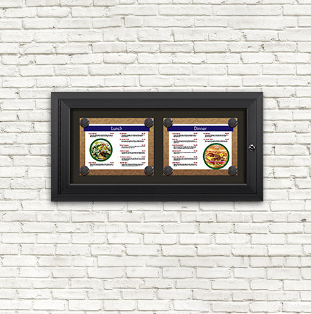 Outdoor Enclosed Magnetic Restaurant Menu Display Case | 11" x 8 1/2" Landscape | Holds Two Landscape Menus ACROSS